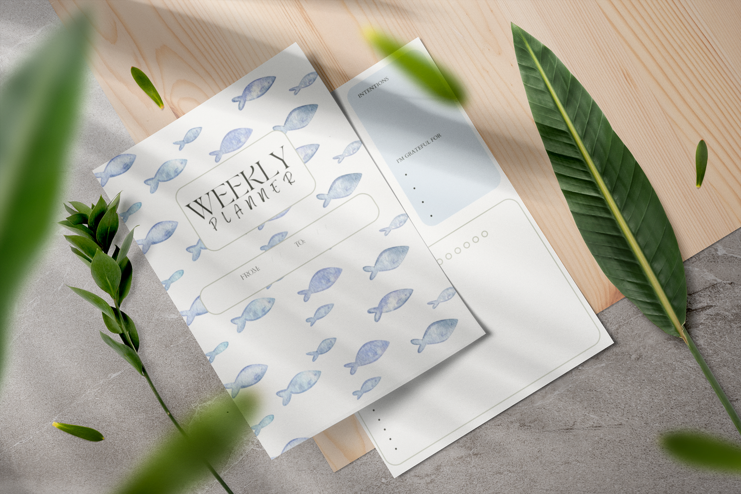 Calm Watercolor Fish Weekly Planner - 5 Page Printable A4