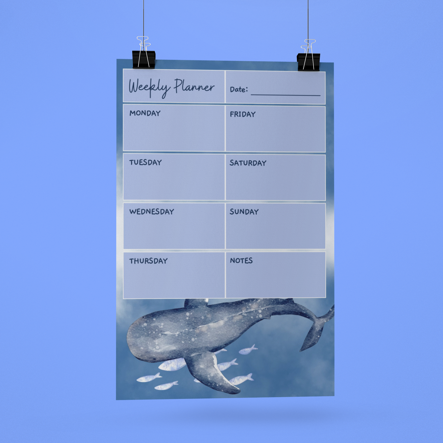 Calm Ocean Whale Shark Weekly Planner - Digital Download